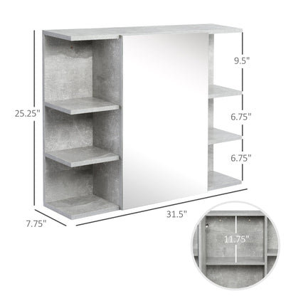 Medicine Cabinet with Mirror, Cement-Like Contemporary Bathroom Wall Cabinet with 6 Open Shelves, Grey at Gallery Canada