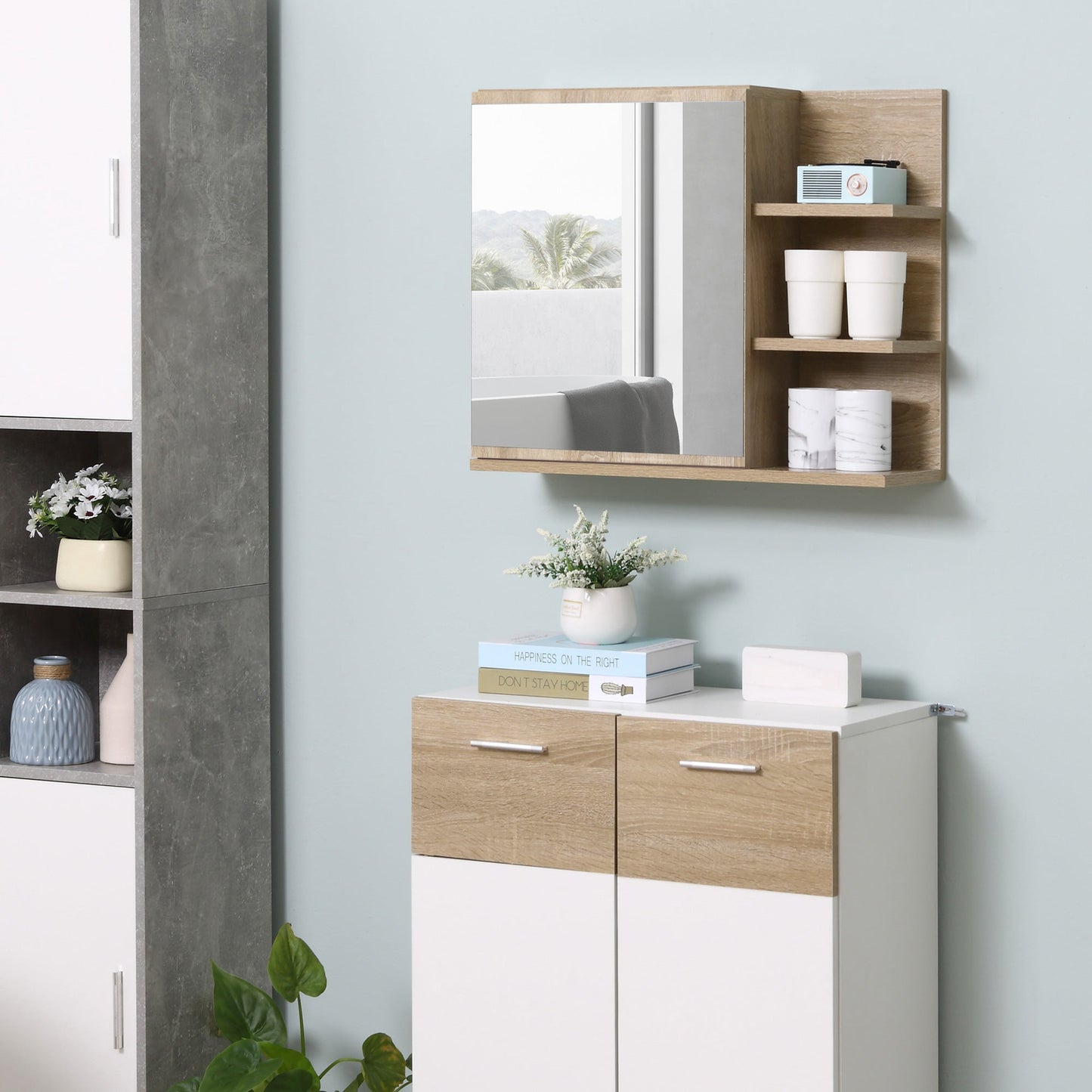 Medicine Cabinet with Mirror, Wall Mounted Bathroom Mirror Cabinet, Bathroom Wall Cabinet with 3 Open Shelves, Natural at Gallery Canada