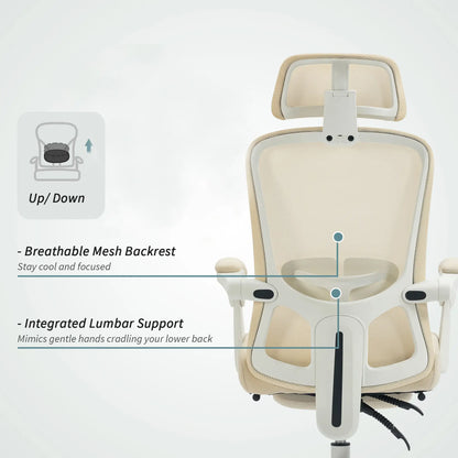 Ergonomic Office Chair, Mesh Reclining Desk Chair, Adjustable Lumbar Support, Headrest, Beige Office Chairs at Gallery Canada