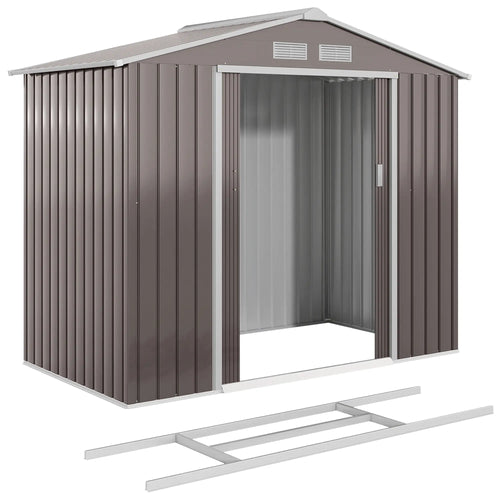 7' x 4' x 6' Metal Storage Shed, Outdoor Patio, Light Brown