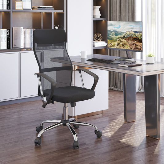 Mesh Office Chair, High Back Desk Chair, Swivel Computer Chair with Adjustable Height, Wheels, Black - Gallery Canada