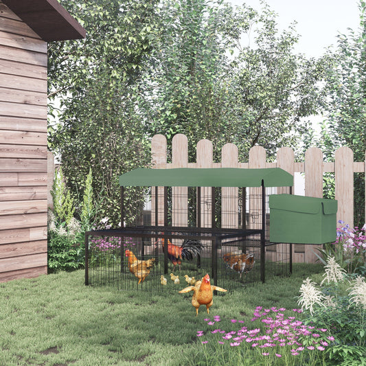 Metal Chicken Coop, Outdoor Hen House Poultry Duck Goose Cage with Water-Resistant Canopy, Run, Nesting Box, Lockable Doors, Green - Gallery Canada