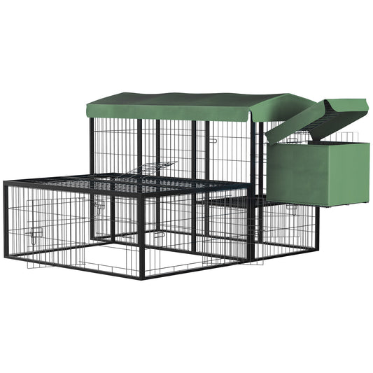 Metal Chicken Coop, Outdoor Hen House Poultry Duck Goose Cage with Water-Resistant Canopy, Run, Nesting Box, Lockable Doors, Green at Gallery Canada