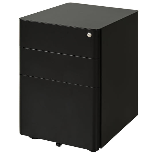 Metal Filing Cabinet 3 Drawer, Vertical File Cabinet with Lock, Mobile Office Cabinet with Wheels for Legal, Letter, A4 File, Black - Gallery Canada