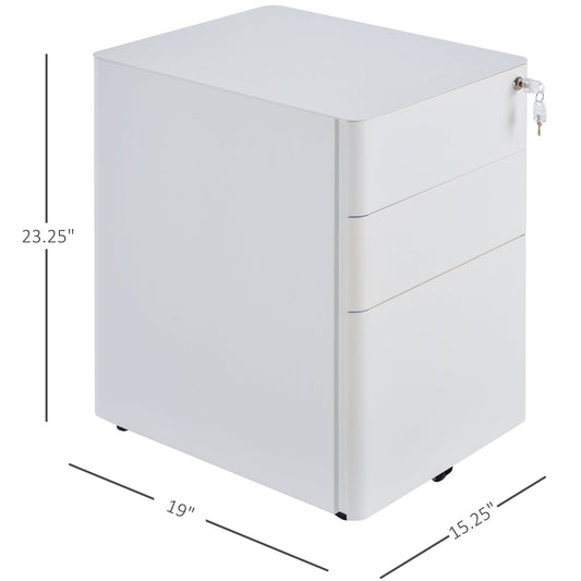 Metal Filing Cabinet 3 Drawer, Vertical File Cabinet with Lock, Mobile Office Cabinet with Wheels for Legal, Letter, A4 File, White - Gallery Canada