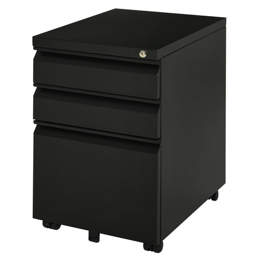 Metal Filing Cabinet with 3 Drawers, Vertical File Cabinet with Lock, Mobile Office Cabinet with Wheels for Legal, Letter, A4 Files, Black - Gallery Canada