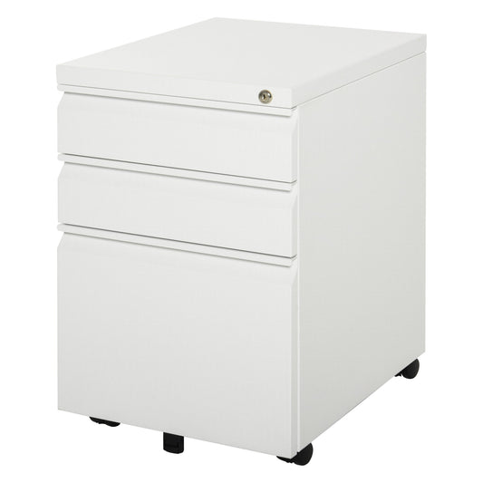 Metal Filing Cabinet with 3 Drawers, Vertical File Cabinet with Lock, Mobile Office Cabinet with Wheels for Legal, Letter, A4 Files, White - Gallery Canada