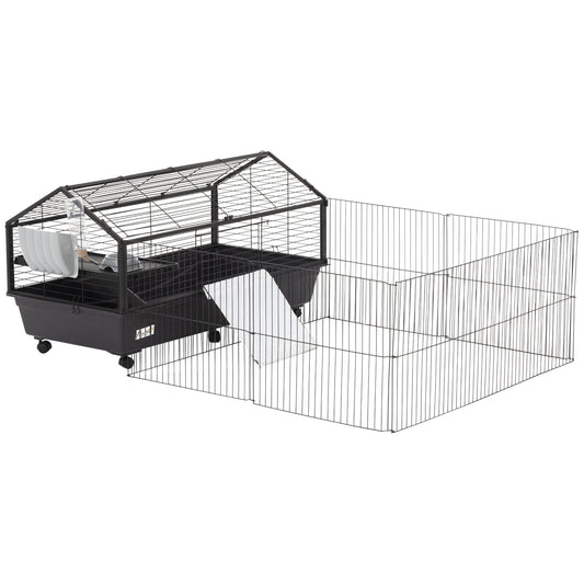 Metal Small Animal Cage, Rabbit Cage for Guinea Pig Chinchilla Hedgehog Bunny with Removable Wheels and Foldable Detachable Run Fence 46.5" L x 67" W x 24.5" H - Gallery Canada