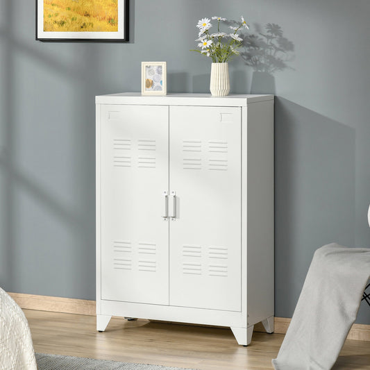 Metal Storage Cabinet, Industrial Sideboard Buffet Cabinet with 2 Louvered Doors, Adjustable Shelves, White - Gallery Canada