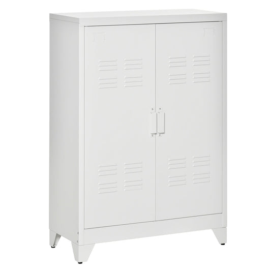 Metal Storage Cabinet, Industrial Sideboard Buffet Cabinet with 2 Louvered Doors, Adjustable Shelves, White - Gallery Canada