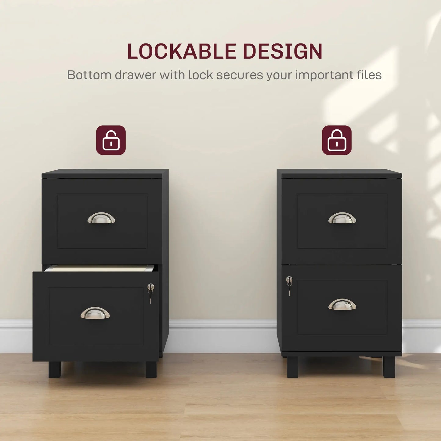 2-Drawer Small Filing Cabinet, Lockable, Adjustable Hanging Bars, Black Office Cabinets & Cupboards at Gallery Canada