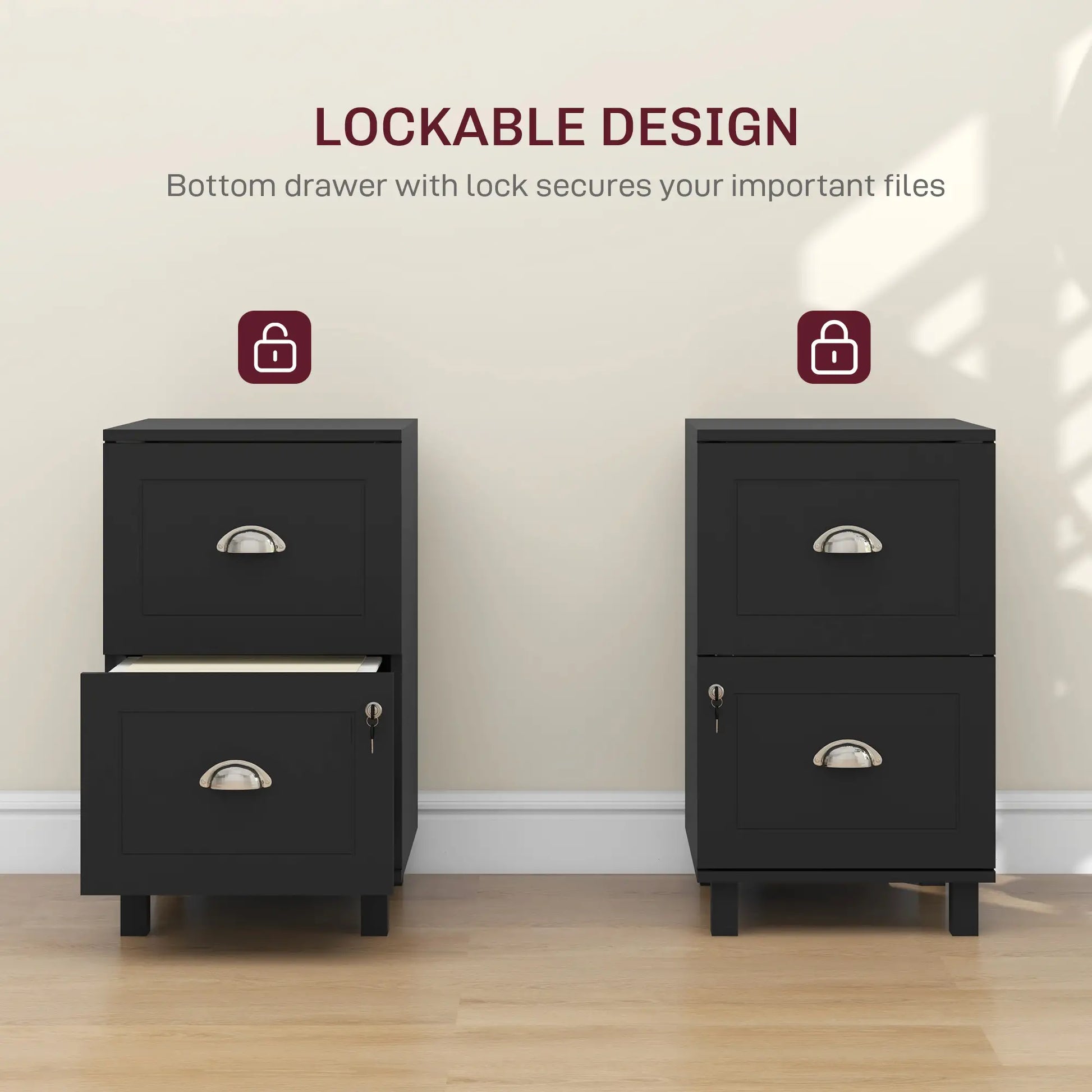 2-Drawer Small Filing Cabinet, Lockable, Adjustable Hanging Bars, Black Office Cabinets & Cupboards at Gallery Canada