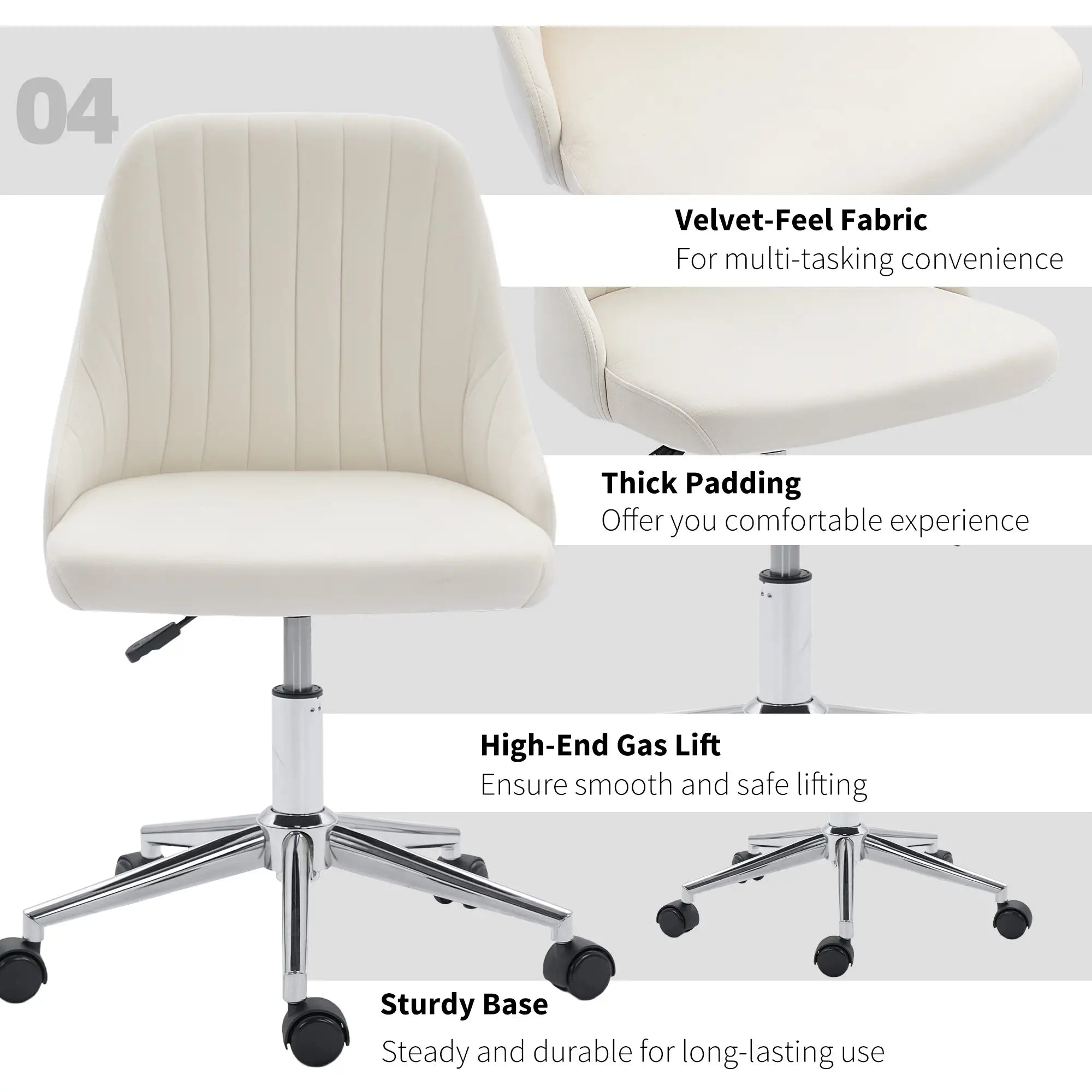 Velvet Adjustable Height Swivel Chair, Cream Task Chairs at Gallery Canada