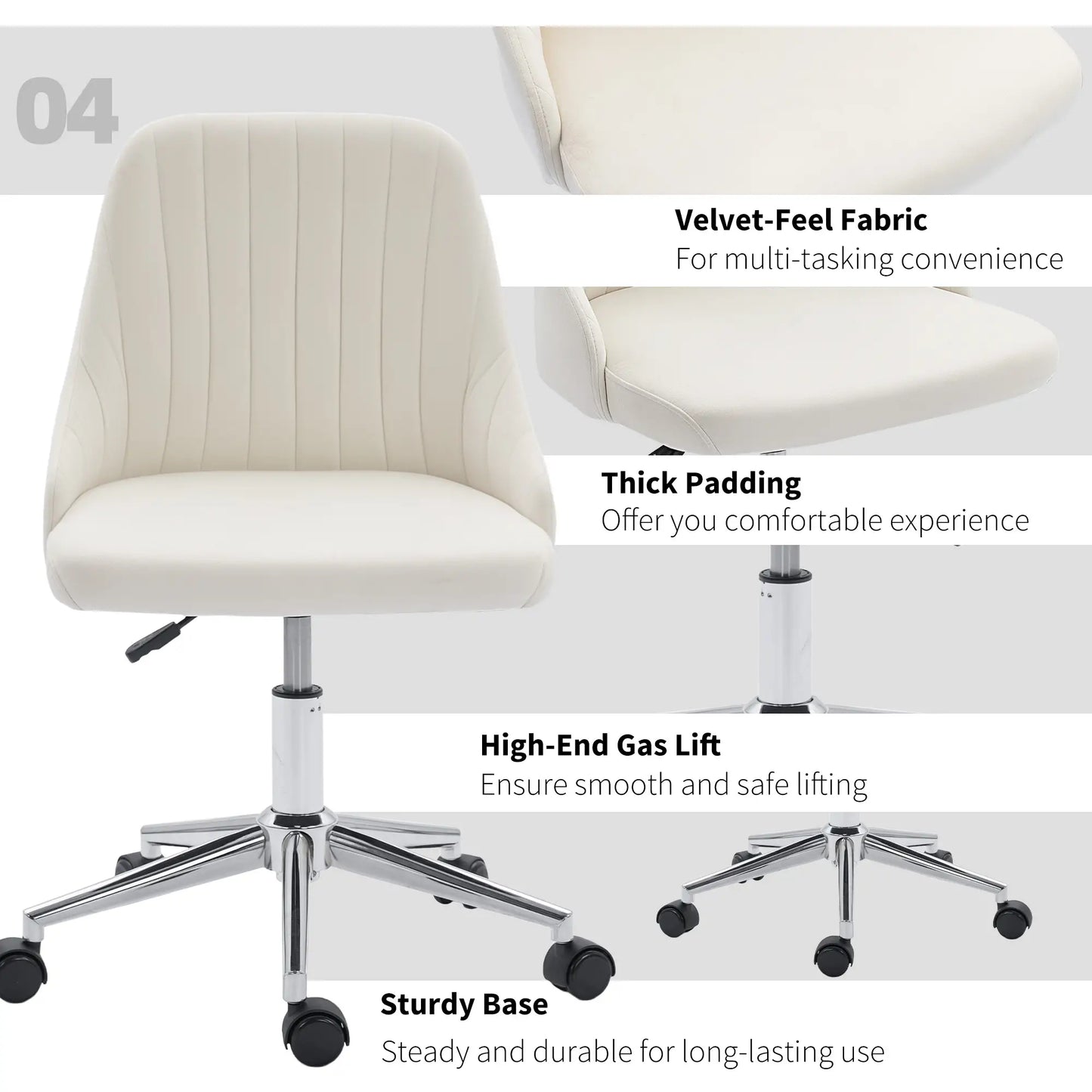 Velvet Adjustable Height Swivel Chair, Cream Task Chairs at Gallery Canada