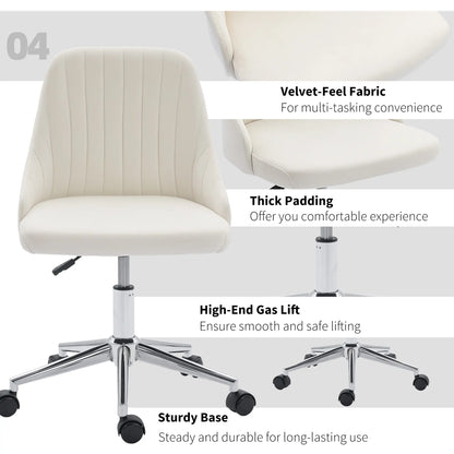 Velvet Adjustable Height Swivel Chair, Cream Task Chairs at Gallery Canada