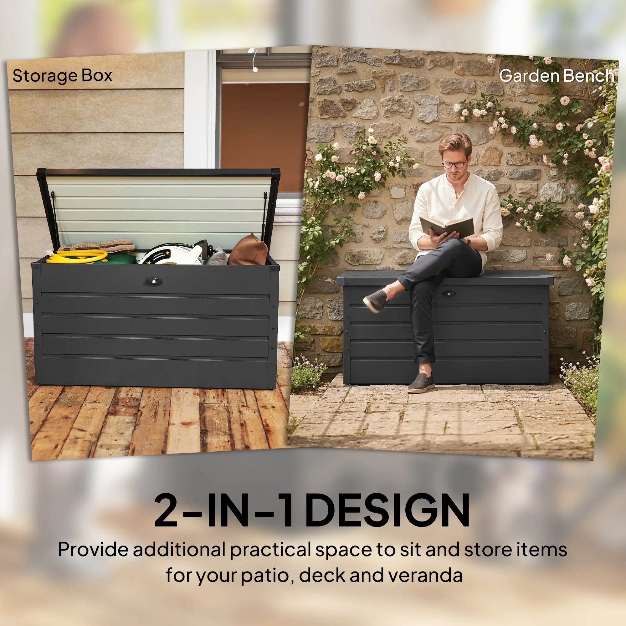 Large Deck Box, Outdoor Storage with Lock, Grey Patio Storage Boxes at Gallery Canada