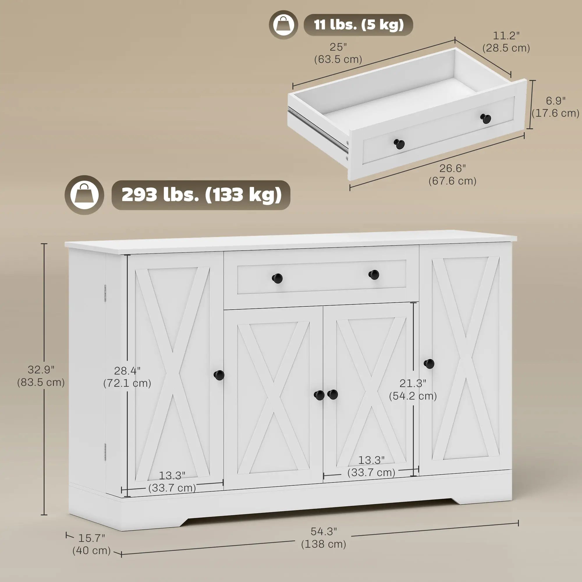Farmhouse Sideboard Buffet Cabinet, Adjustable Shelves, Barn Doors, White Bar Cabinets at Gallery Canada