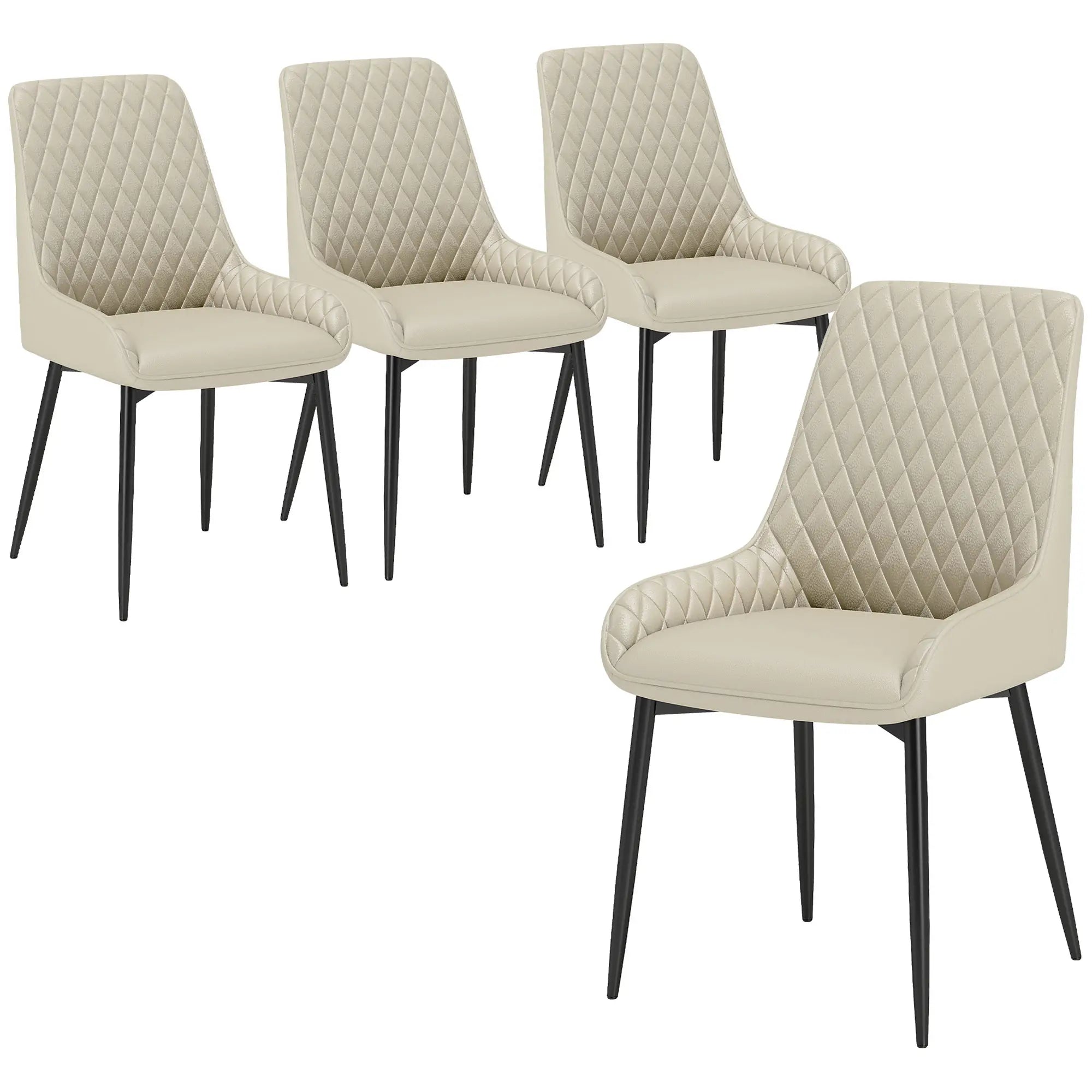 Upholstered Kitchen Chairs Set of 4, Diamond Tufting, Steel Legs, Khaki Dining Chairs at Gallery Canada