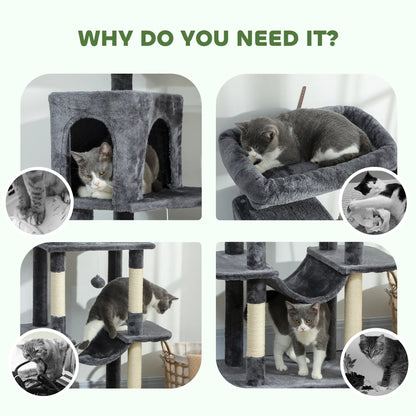 69 Inch Cat Tree, Multi-Level Tower, 2 Condos, Plush Perch, Sisal Posts, Dark Grey Cat Towers at Gallery Canada