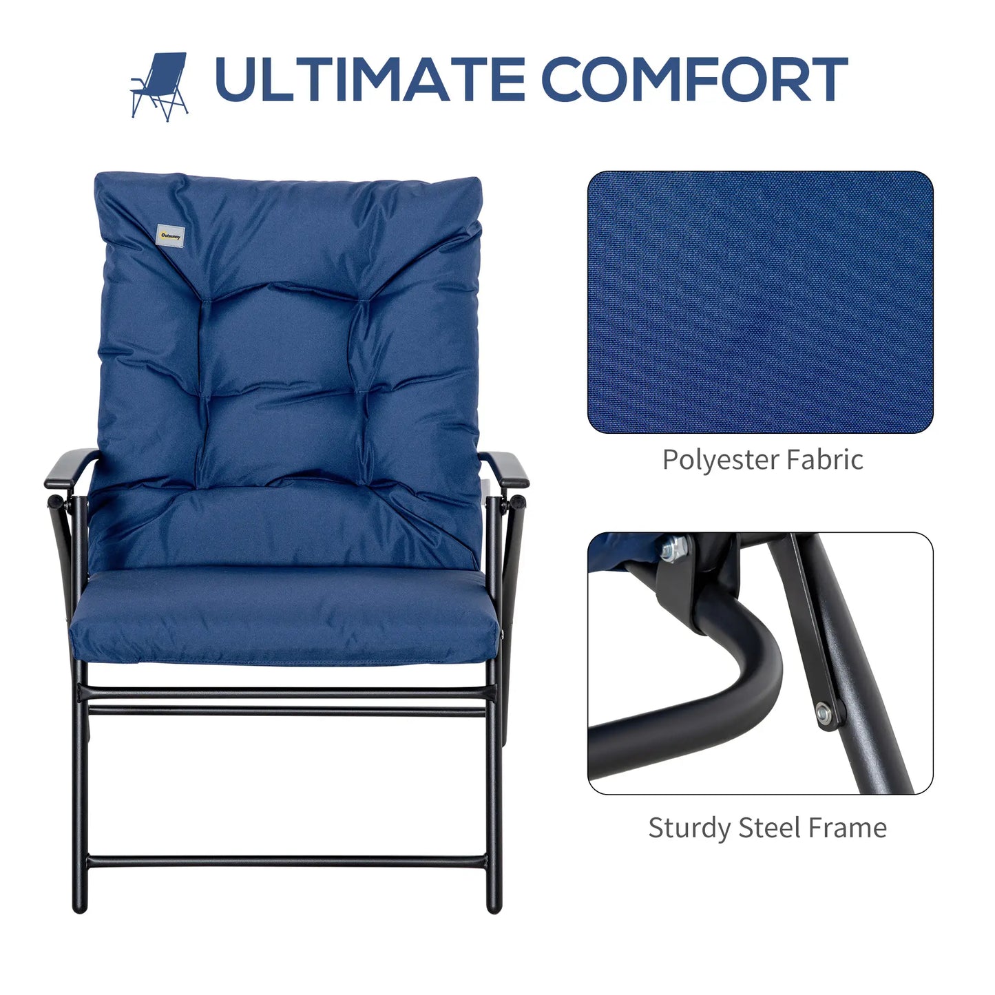 Foldable Lounge Chair, Fabric Recliner, Outdoor Lounger with Armrest, Blue Patio Chairs at Gallery Canada