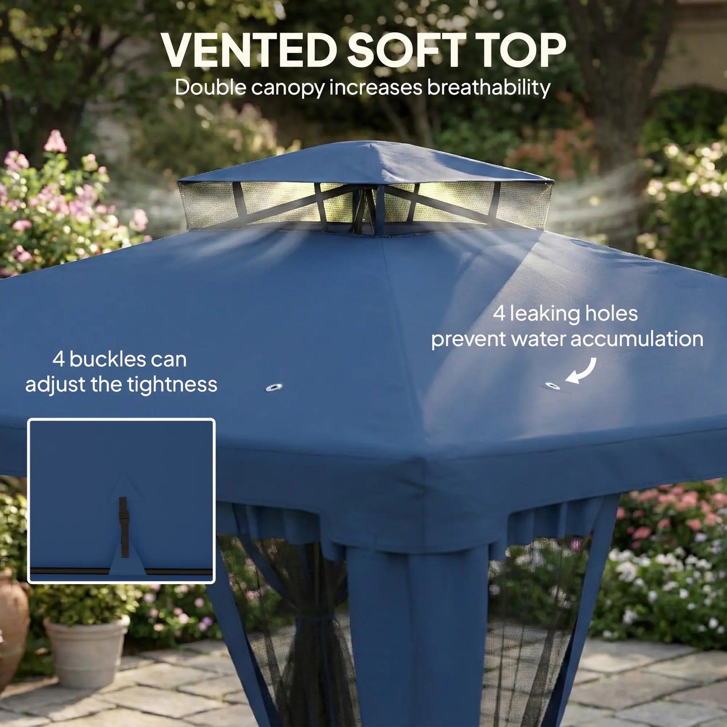 9.6' x 9.6' Patio Gazebo, Steel Frame, Mosquito Netting, Dark Blue Gazebos at Gallery Canada