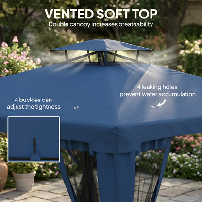 9.6' x 9.6' Patio Gazebo, Steel Frame, Mosquito Netting, Dark Blue Gazebos at Gallery Canada