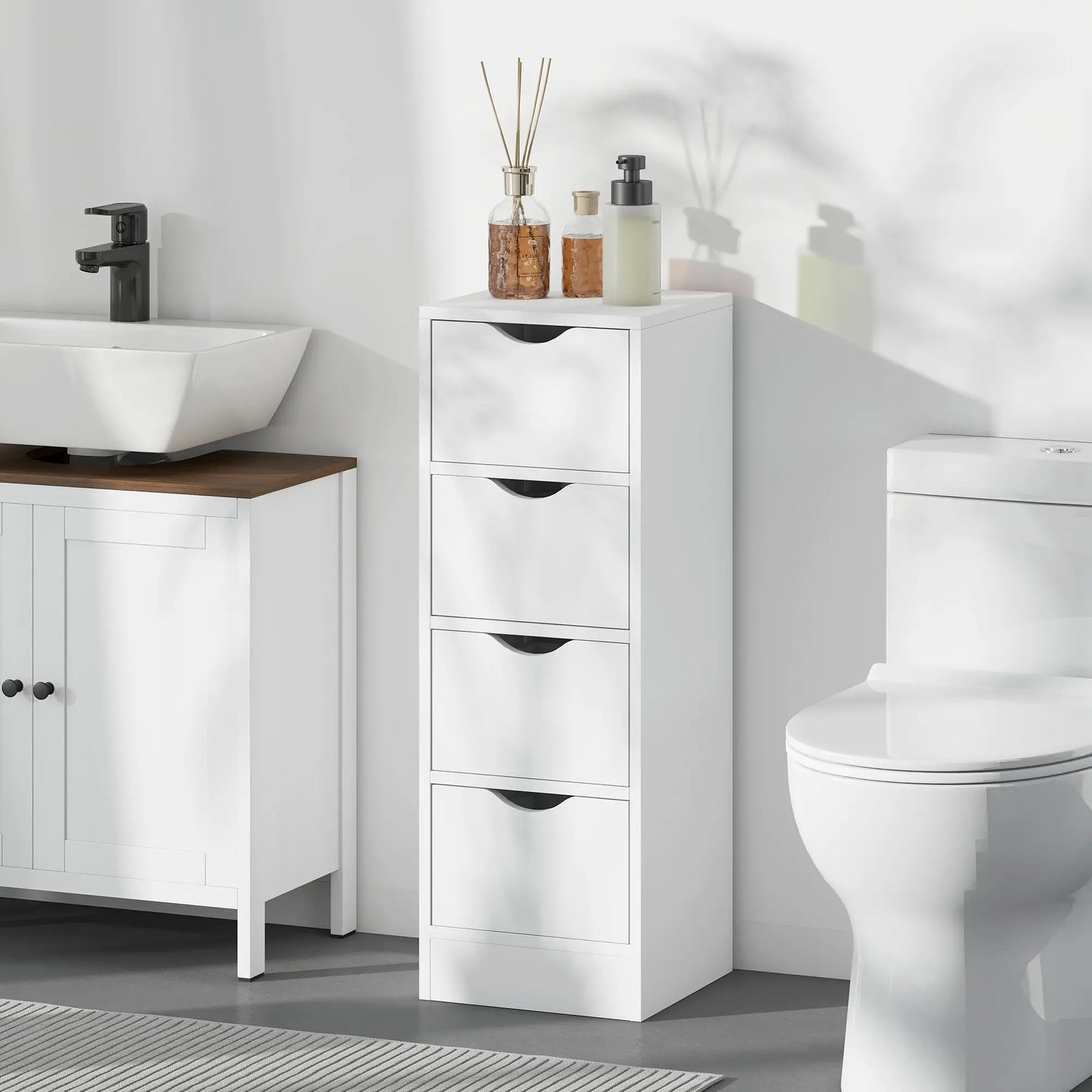 4-Drawer Bathroom Cabinet, Freestanding Narrow Storage, White Bathroom Cabinets at Gallery Canada