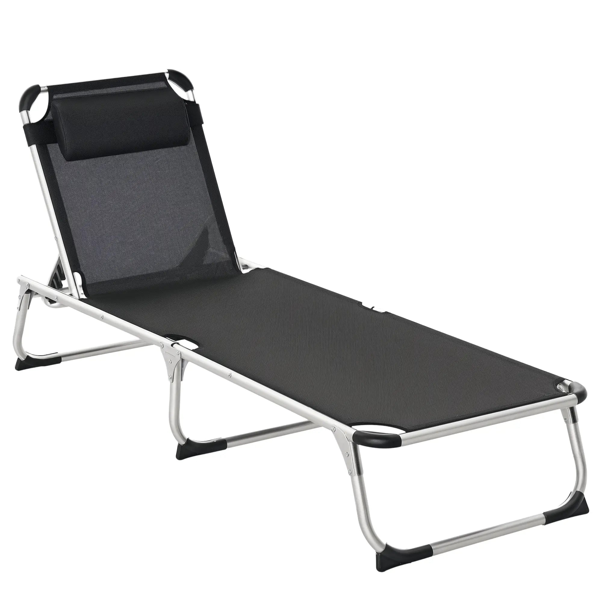 Folding Lounge Chair, Adjustable Backrest, Aluminum Frame, Black Lounger Chairs Black at Gallery Canada