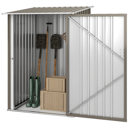 3.3' x 3.4' Outdoor Storage Shed, Galvanized Steel, Lockable Door, Brown and White