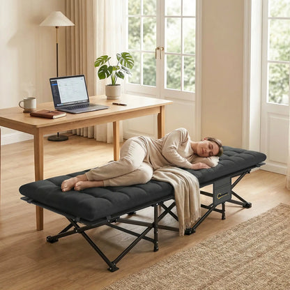 32" Extra Wide Folding Camping Cot, Soft Pad, Non-Slip Feet, Carry Bag, Black Camping Cots at Gallery Canada