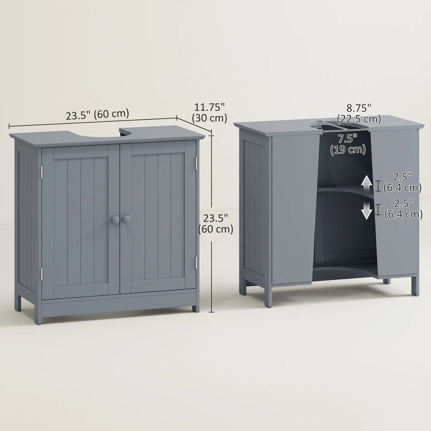 Under Sink Bathroom Cabinet, 2 Doors, Shelf, Grey Bathroom Cabinets at Gallery Canada