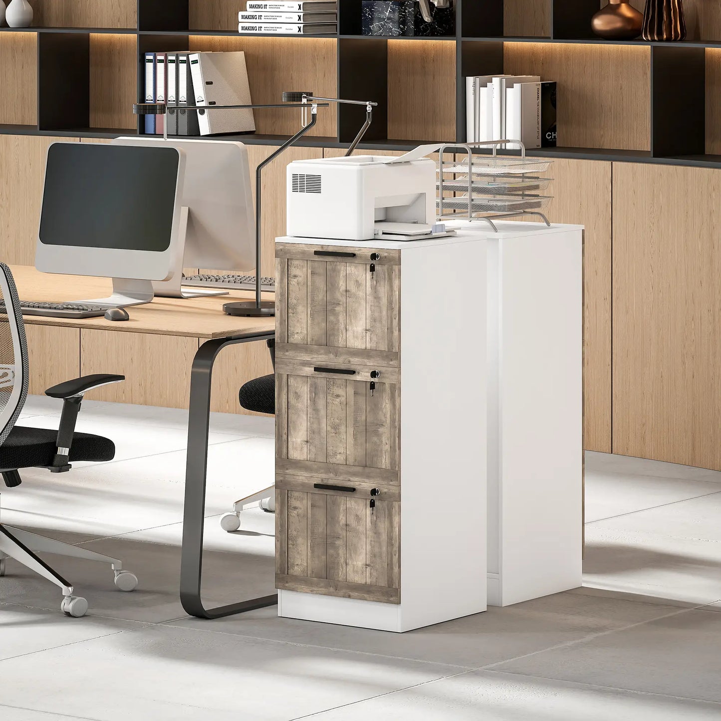 3 Drawer Filing Cabinet, Farmhouse Style, Adjustable Hanging Rails, A4 Letter Size, White Office Cabinets & Cupboards at Gallery Canada