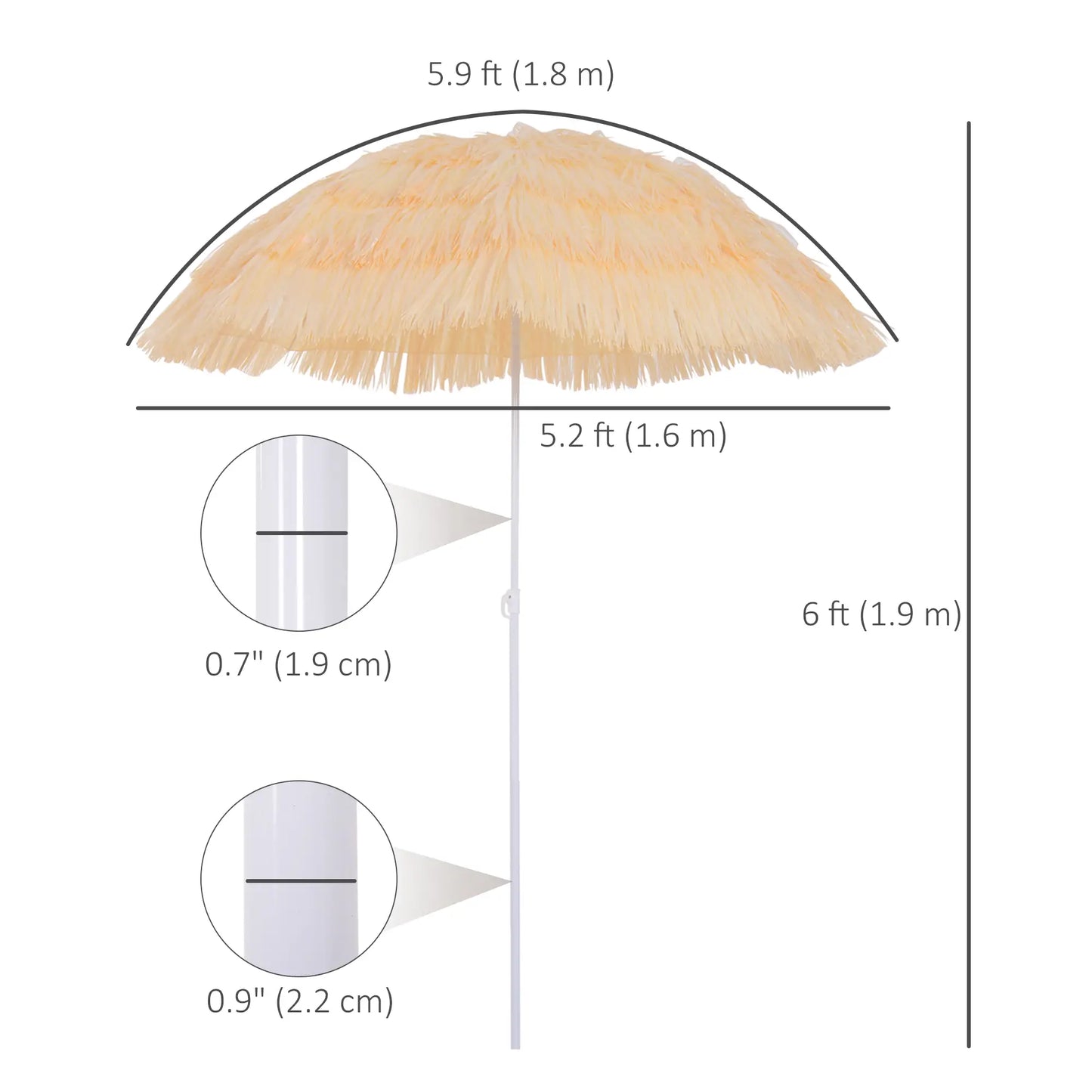 6FT Beach Umbrella, Tilt Sunshade, Adjustable Height, Wheat Beach Umbrellas at Gallery Canada