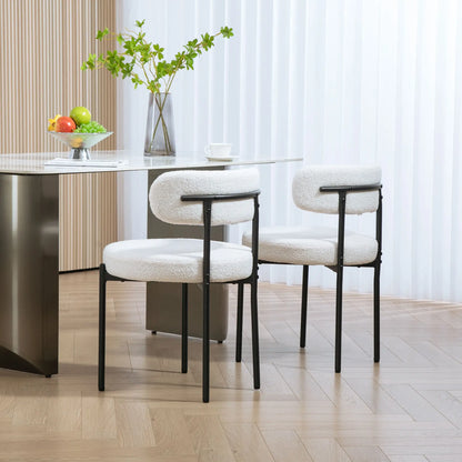 2 Kitchen Chairs, Modern Dining, Berber Fleece Upholstery, Steel Legs, Cream White Dining Chairs at Gallery Canada