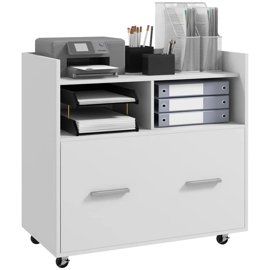 Mobile Rolling File Cabinet, Drawer Adjustable Hanging Bar, Letter A4 Legal Size, White Office Cabinets & Cupboards White at Gallery Canada
