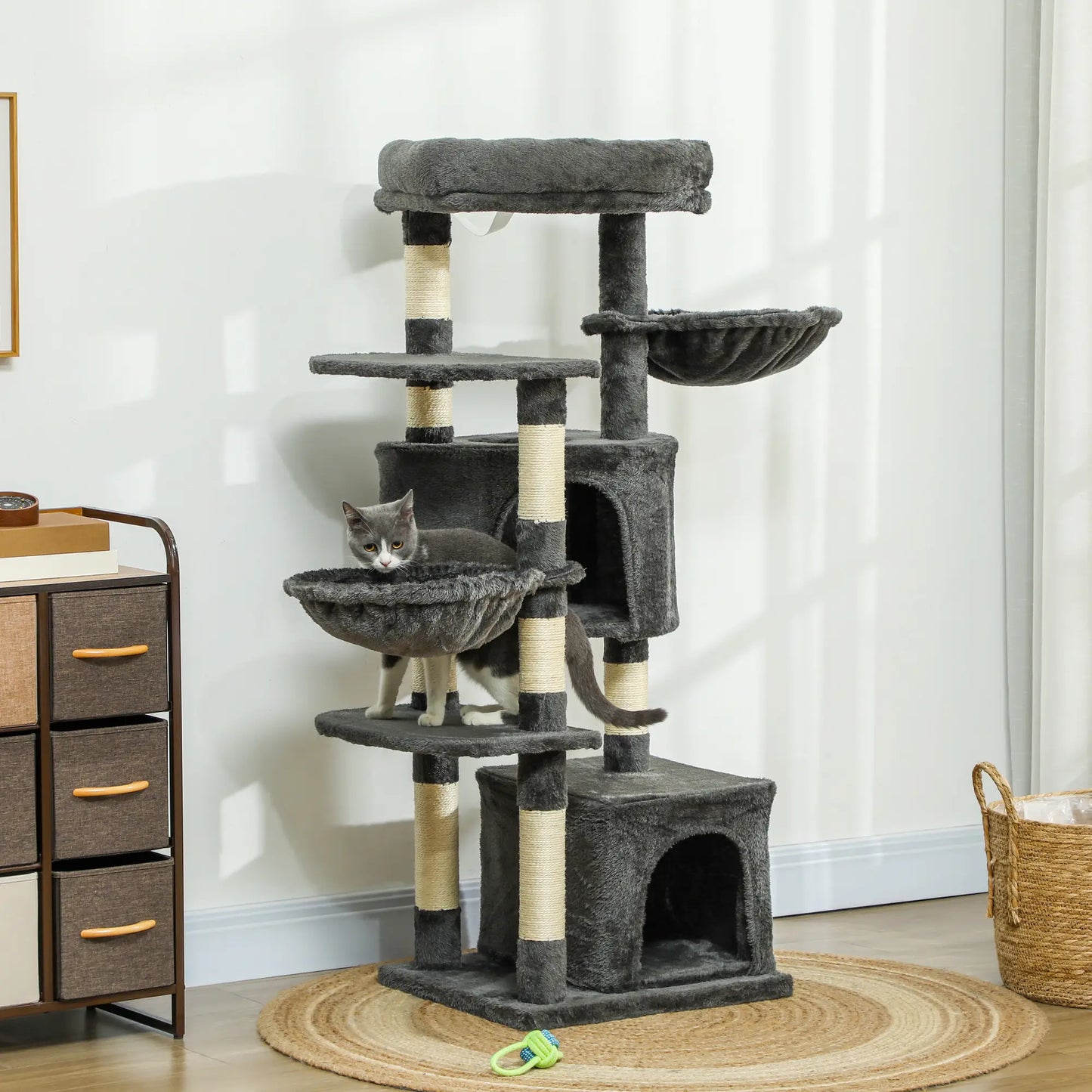 52.5" Cat Tree Tower, Scratching Posts, Condos, Bed, Dark Grey Cat Trees at Gallery Canada