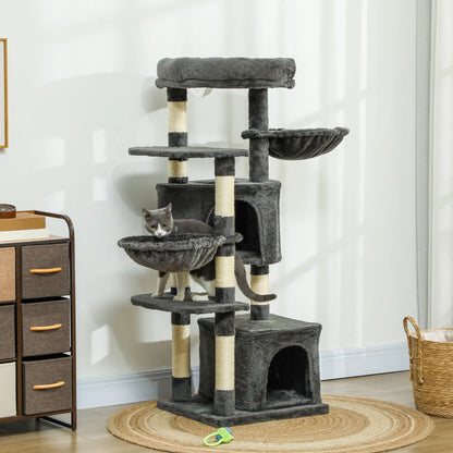 52.5" Cat Tree Tower, Scratching Posts, Condos, Bed, Dark Grey Cat Trees at Gallery Canada