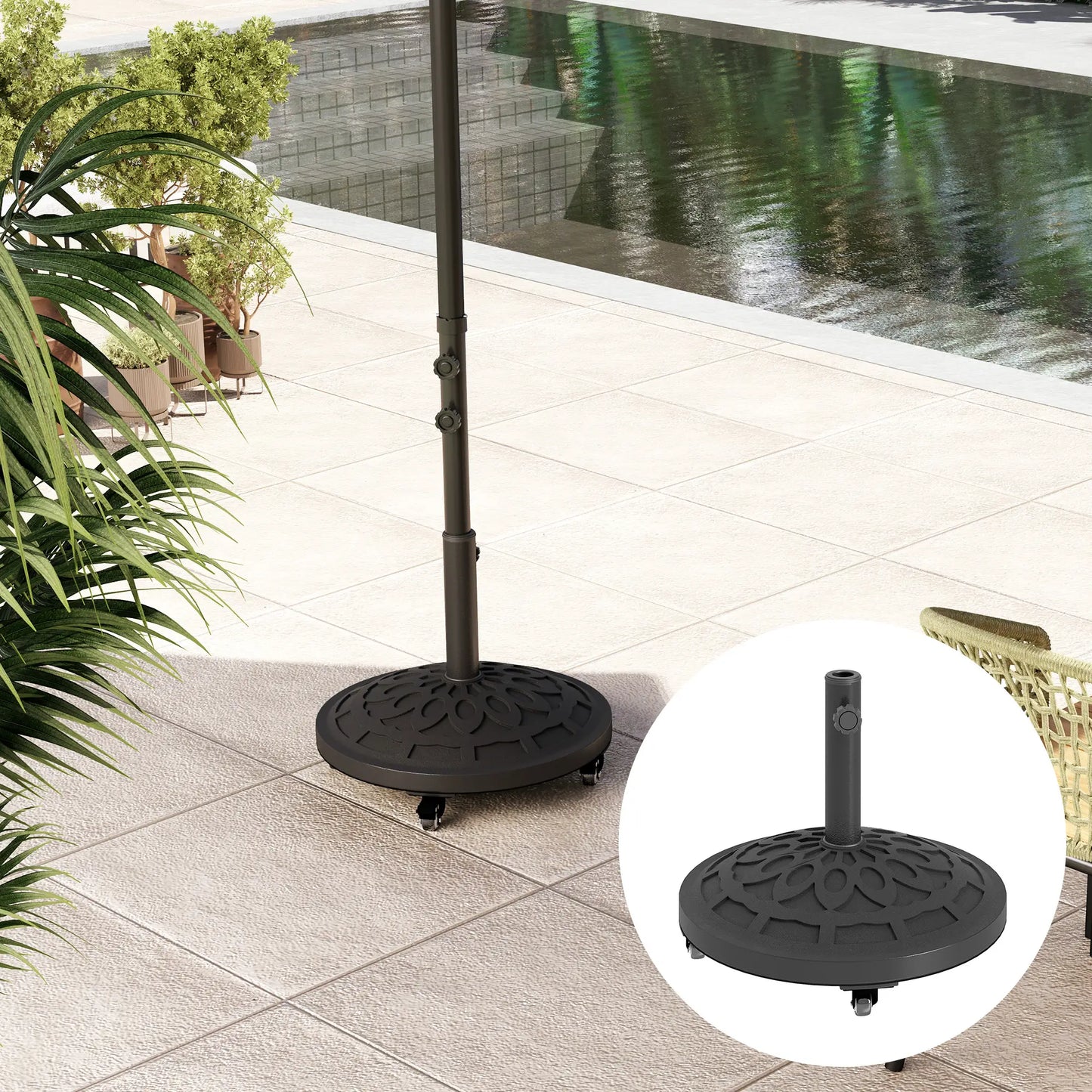 46lbs Resin Round Patio Umbrella Base With Wheels, Black Umbrella Bases at Gallery Canada