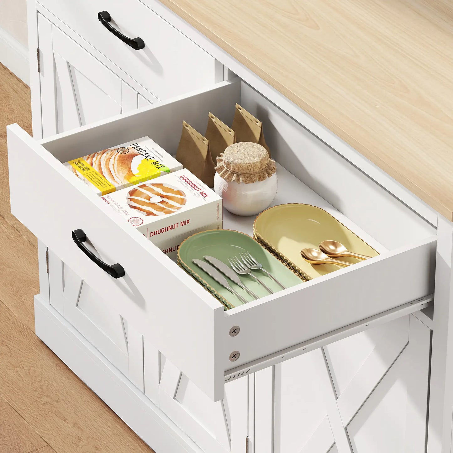 69" Pantry Cabinet With Charging Station, Microwave Stand, Tilt-Out Trash Can, White Kitchen Pantry Cabinets at Gallery Canada