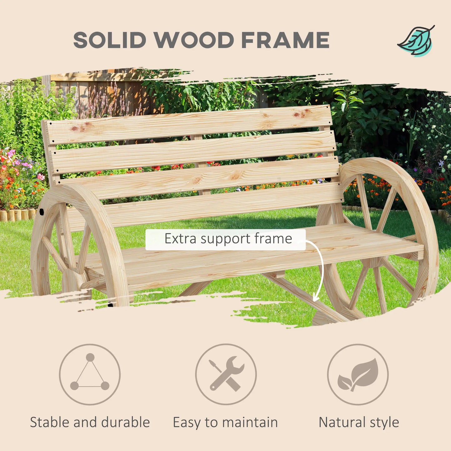 42" Wood Wagon Wheel Bench, Rustic Loveseat, Natural Wood Outdoor Benches at Gallery Canada