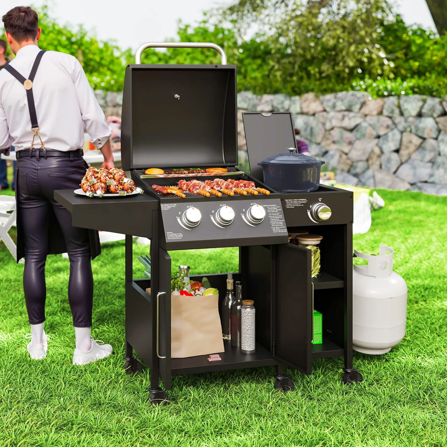 3 Burner Gas Grill With Side Burner, 9.5 KW Propane BBQ Grill, Cabinet Style Propane Gas Grills at Gallery Canada