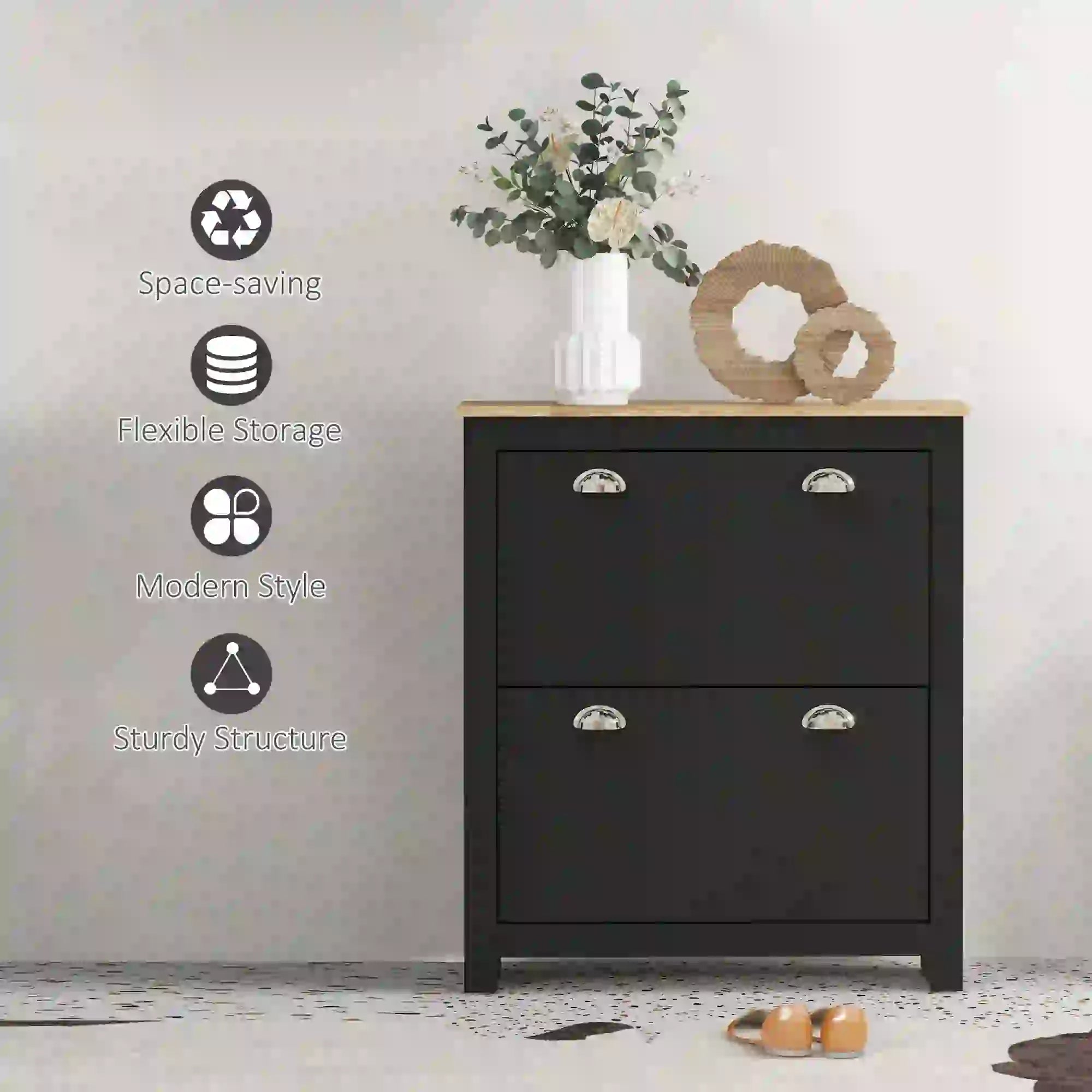 Shoe Cabinet, 2 Flip Drawers, Adjustable Shelves, 12 Pair, Black Shoe Storage Cabinets & Racks at Gallery Canada