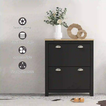 Shoe Cabinet, 2 Flip Drawers, Adjustable Shelves, 12 Pair, Black Shoe Storage Cabinets & Racks at Gallery Canada