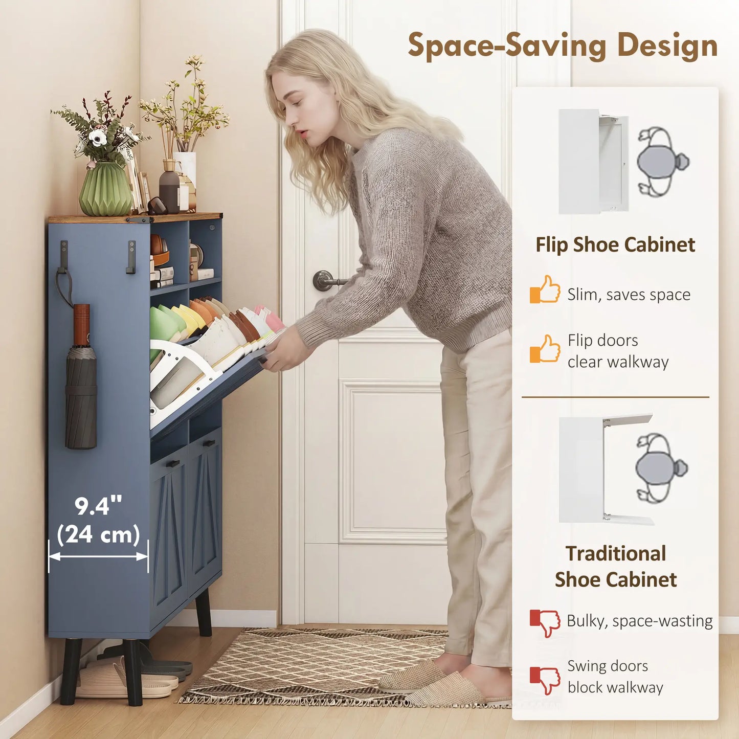 Shoe Storage Cabinet, 4 Flip Drawers, Farmhouse Narrow, Holds 24 Pairs, Blue Shoe Storage Cabinets & Racks at Gallery Canada