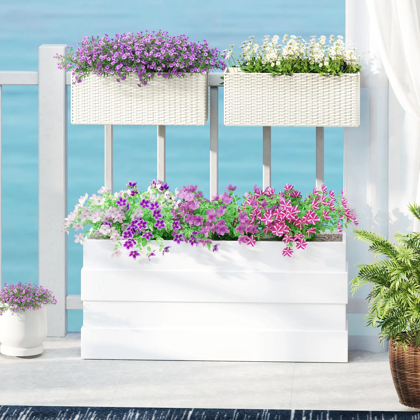 2 Pack 20 Inch Hanging Flower Pots, Railing Planter Box, White Planter Set at Gallery Canada