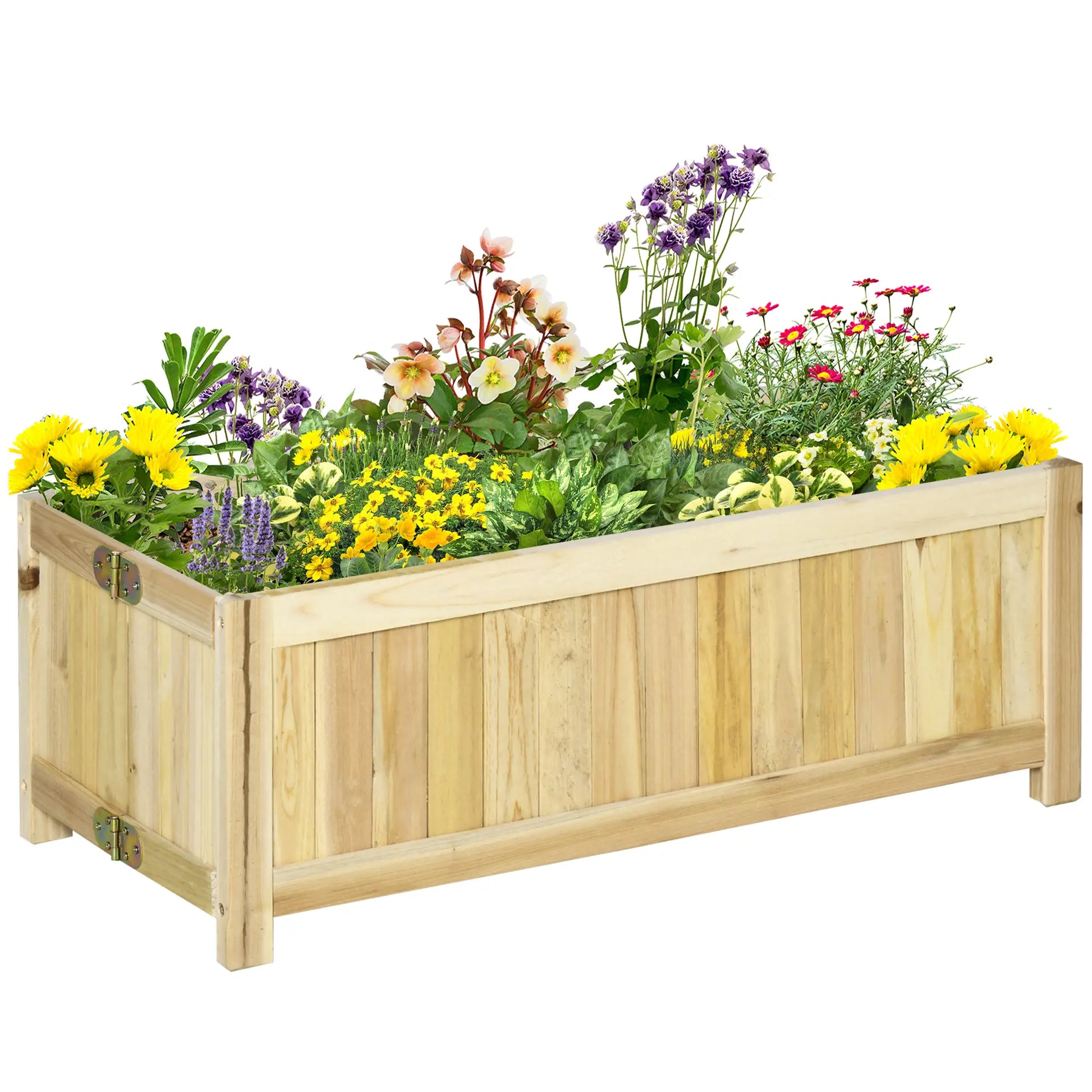 Foldable Elevated Planter Box, Wooden Raised Garden Bed, 48x24x30in, Natural Wooden Planter Boxes Natural at Gallery Canada