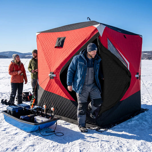 3-4 Person Insulated Ice Fishing Shelter, Pop Up, -22℉ Ice Fishing Tents Red at Gallery Canada