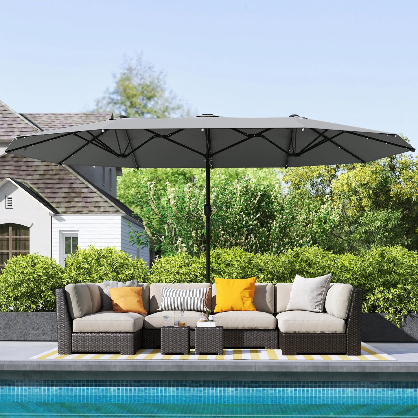 173" Double-Sided Sun Umbrella, Garden Parasol, Outdoor Sun Shade, Dark Green Double-sided Umbrellas at Gallery Canada