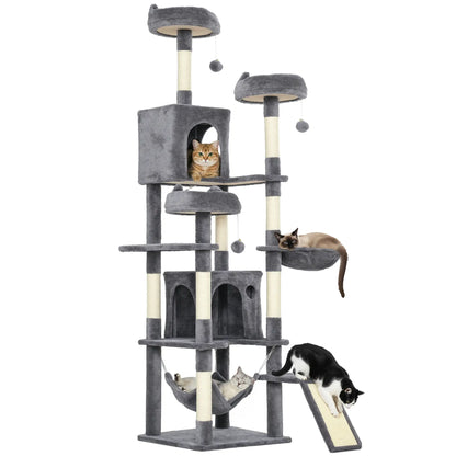 76" Large Cat Tree, 8 Scratching Posts, 3 Plush Beds, 2 Hammocks, Dark Grey Cat Towers at Gallery Canada
