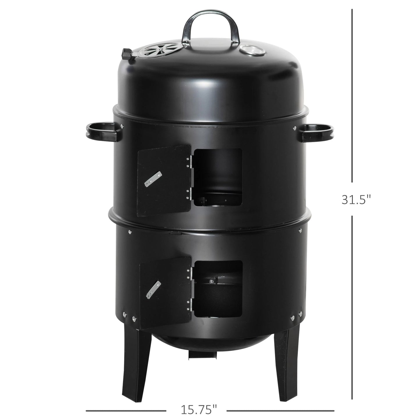 3-In-1 Vertical Charcoal BBQ Smoker, 16" Round Grill With Thermometer, Black Charcoal BBQ Grils at Gallery Canada